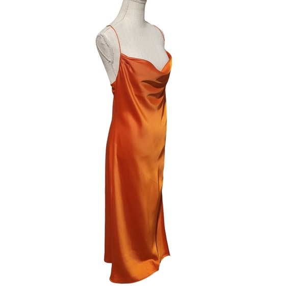 BANANA REPUBLIC Satin Slip Dress Womens Small Orange Cowl Neck Midi NWT Formal - Picture 7 of 10